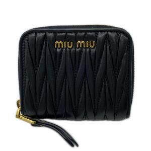 Miu Miu MIUMIU Matelassé Wallet/Coin Case 5MM268, Black Lambskin, Women's